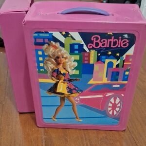 VINTAGE 1989 LARGE PINK VINYL BARBIE DOLL STORAGE CARRY CASE TRUNK DOUBLE SIZED